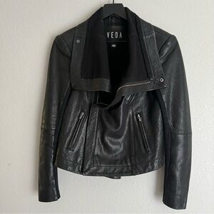 VEDA Max Classic Bubble Lambskin Leather Moto Jacket Size S